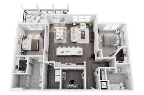 Floor plan for 2 beds, 2 baths, 1338 sqft